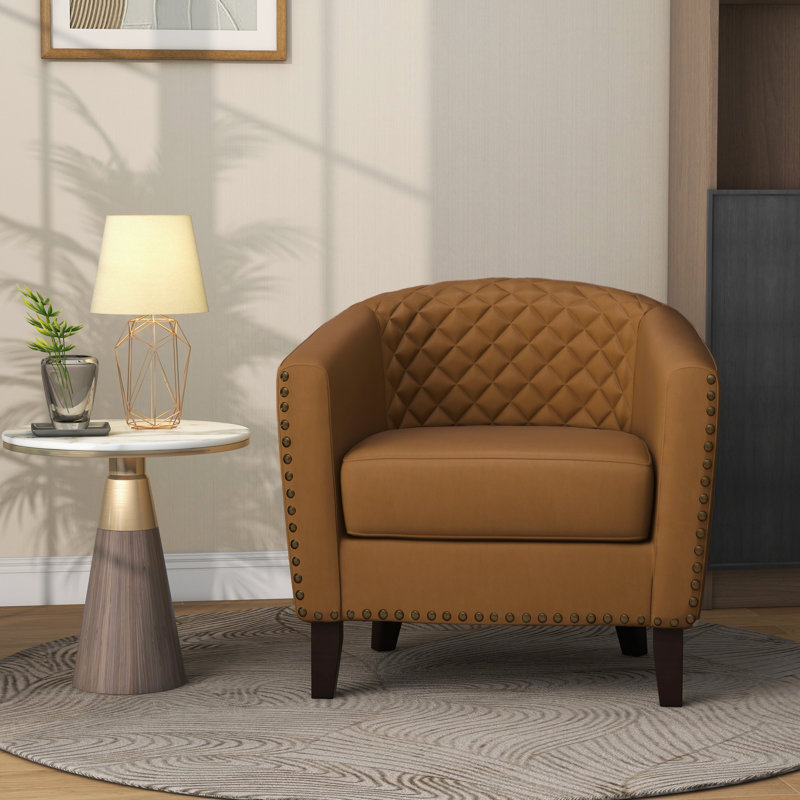 Boney 76.2 Cm Wide Barrel Chair, Coffee Faux Leather