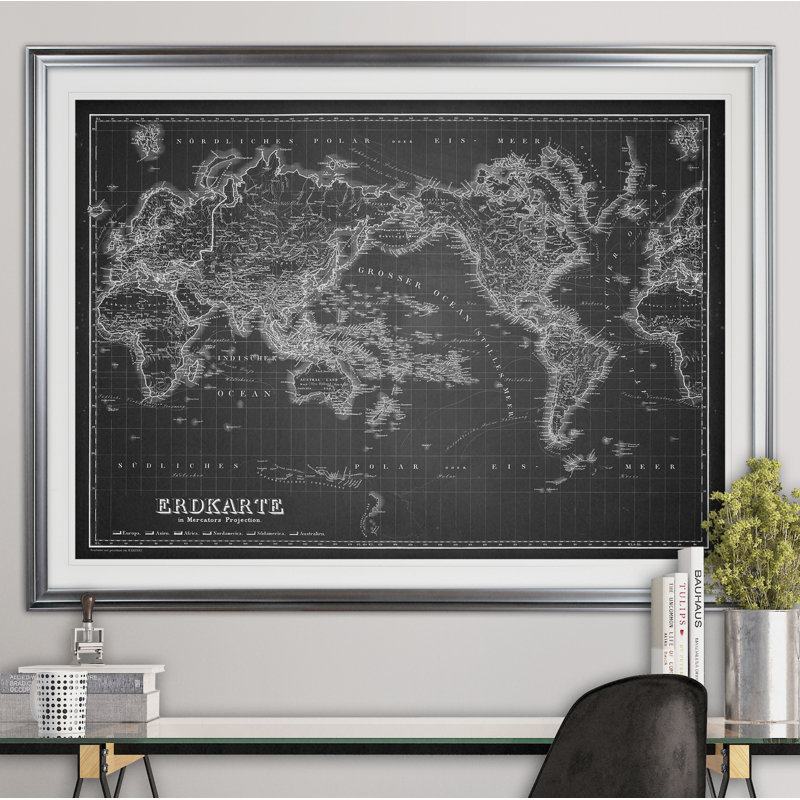 « rétro carte du monde iv », impression, H 18 po x l 27 po x P 1,5 po, Cadre argenté