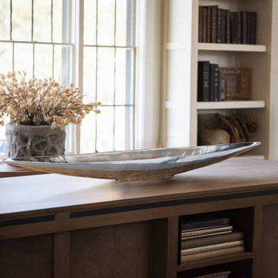 Anges 39" Handmade Aluminum Boat-Shaped Decorative Bowl (Chrome)