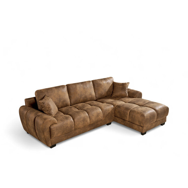 4 Seater Corner Sofa , Brown Microfiber / Microsuede, Right Hand Facing