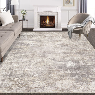  Dagmar Machine Washable Area Rug Abstract Modern Low Pile Indoor Carpet Neutral Non-Slip Backing Floor Mat for Bedroom Dining Room Farmhouse Home Office