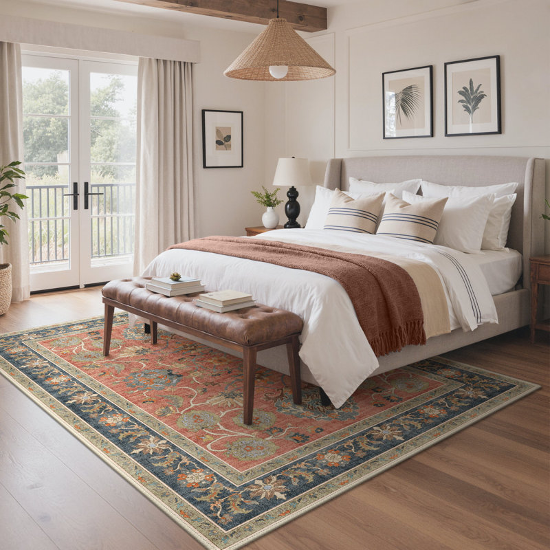 Roehit Persian Heritage Medallion Machine Washable Oriental Performance Area Rug - Ancient Safavid Inspired Faux Wool - High-Rebound Foam & Non-Slip Backing