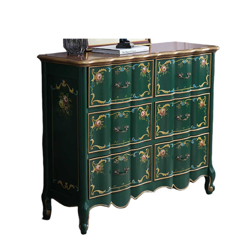 Commode d'appoint vintage à 6 tiroirs peinte à la main