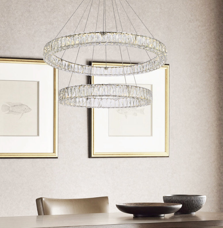 Lustre ovale en cristal 2 lumières Steveson, Chrome, H 12 po x l 36 po x P 36 po