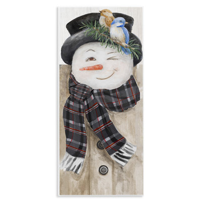 «Snowman Wink Winter Birds Rustic Plaid Scarf XL», art mural sur toile tendue par Lanie Loreth