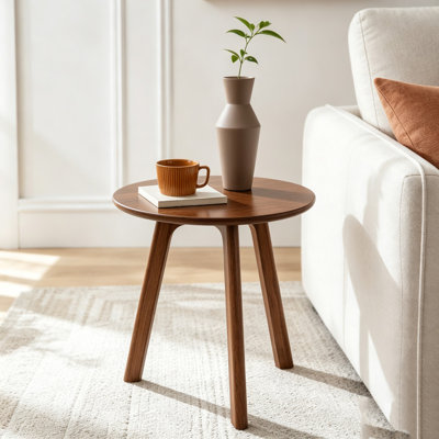 Table d'appoint ronde 100 % chêne massif avec un design à trois pieds pour une stabilité accrue