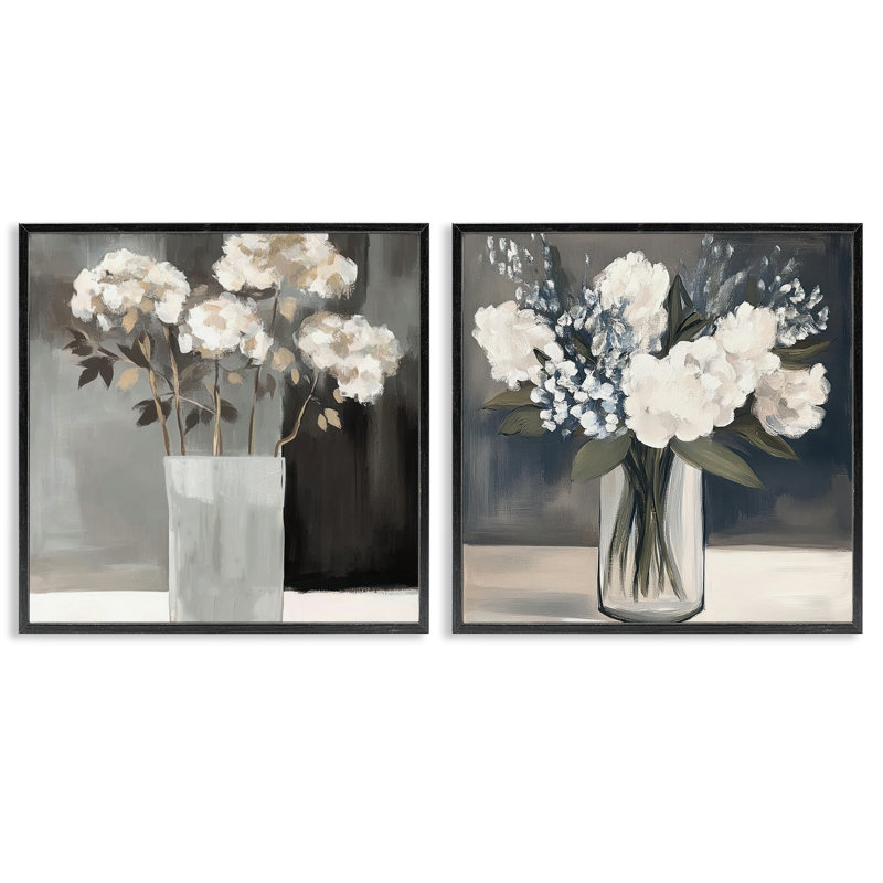 Vase Of Grace Flowers, ensemble de 2 giclées encadrées, design par Mona Grace, Giclée encadrée noir minuit, H 24 po x l 48 po