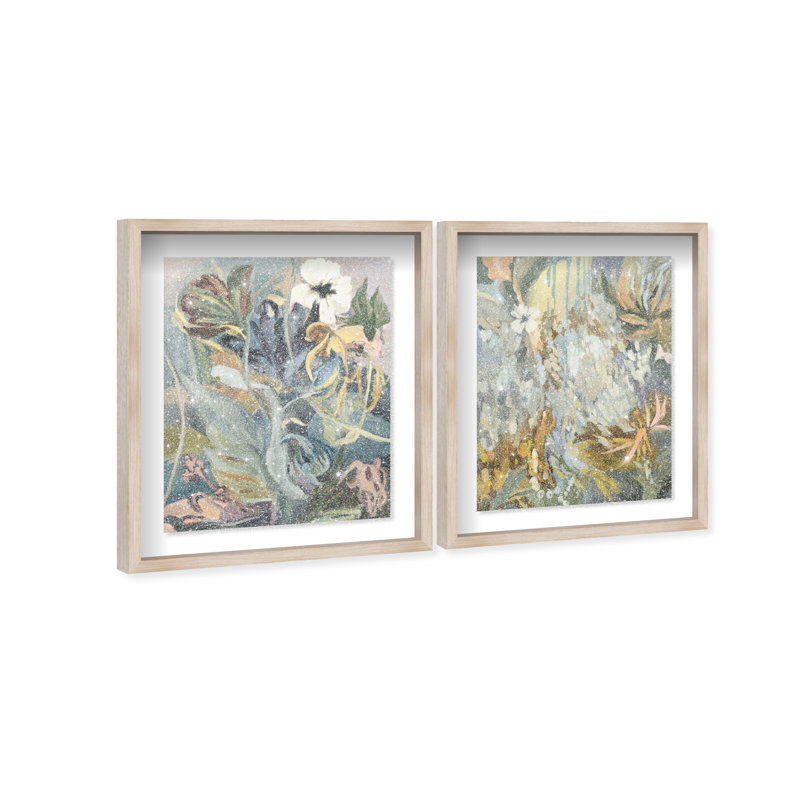 Moss Overlap Set Shadowbox Abstract Print by Oliver Gal, Black Frame, 16 x 20, 92"H x 74"W, Natural Oak Shadowbox