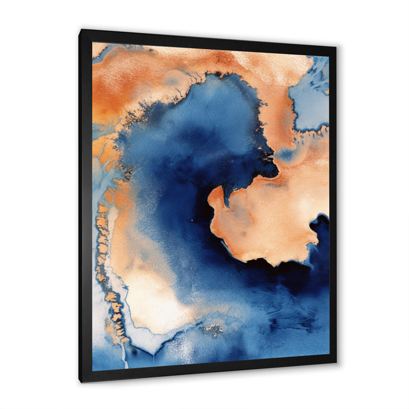 Nuage de marbre bleu et beige I - impression, H 40 po x l 30 po x P 1,5 po, Cadre simple noir