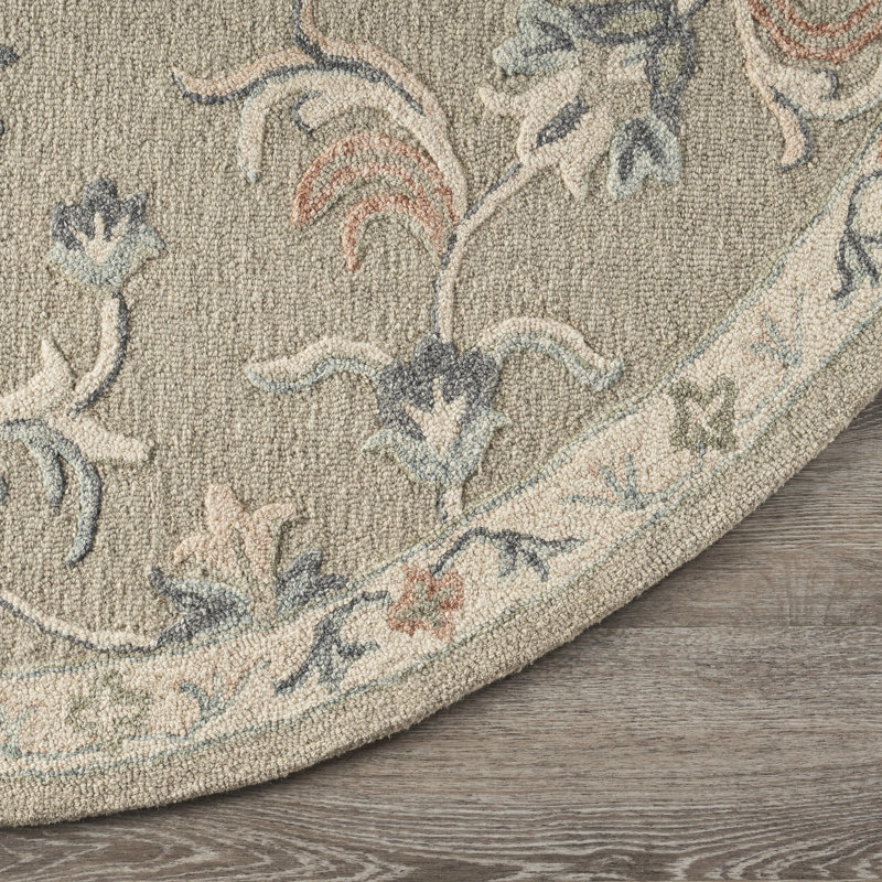 Tapis d'intérieur en laine naturel fabriqué à la main Munz, Rond 4 pi 10 po