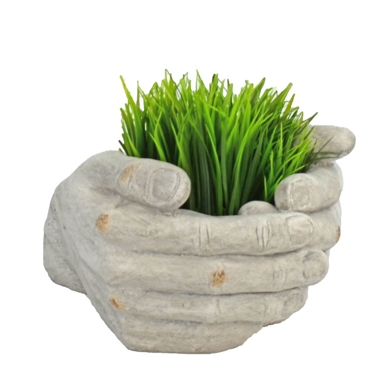 Carmack CUPPED HANDS Planter 19cm Weathered Light Stone Effect