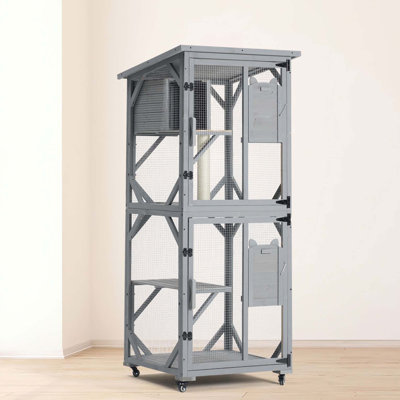 Large Cat House Outdoor Catio Cat Enclosures on Wheels,70.9" Kitty House with Upgraded Resting Box Waterproof Roof
