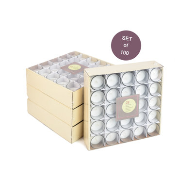 Serene Spaces Living Bougies votives blanches non parfumées de 10 heures dans un ensemble de 100 verres en verre transparent classiques, idéal pour les mariages, les fêtes, les événements, mesure 2 po de haut et 1,75 po de diamètre