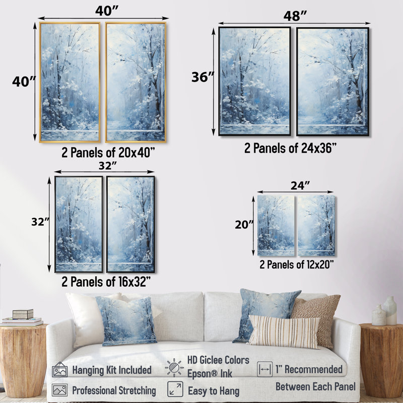 Paysage d'hiver, neige, forêt I - art mural blanc, Black, 36" H x 48" W, Impression encadrée flottante