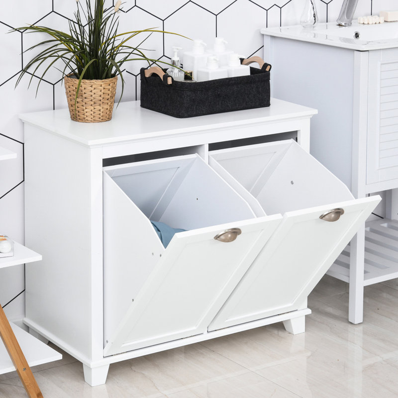 Bathroom Storage - White Tilt-out Laundry Hamper Cabinet Sufficient For Towels & Accessories , Water- Toppling Design 30"w 15.83"d 27.5"h By Sorter Smooth 30"x15.83"x27.5