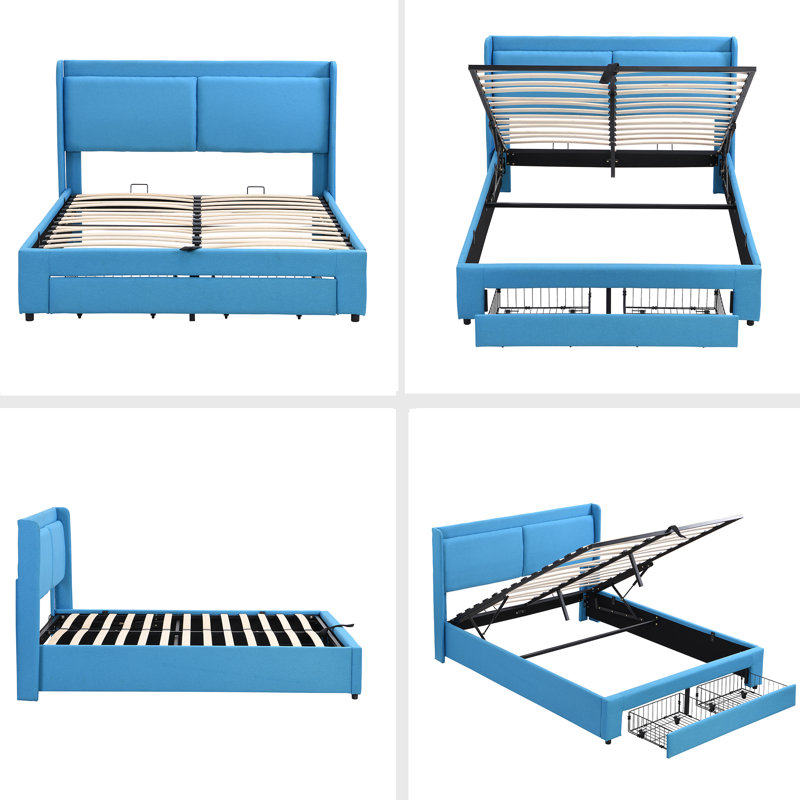 Lit plateforme tapissier Adelphine, Bleu