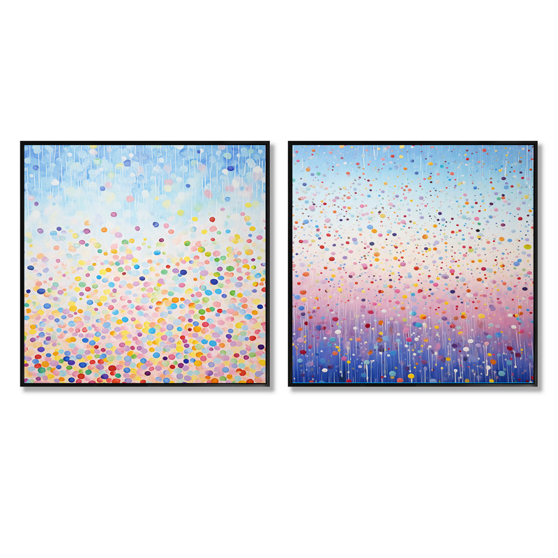 Minimalisme arc-en-ciel - ensemble de 2 collages carrés abstraits, Cadre flottant noir, H 16 po x l 33 po