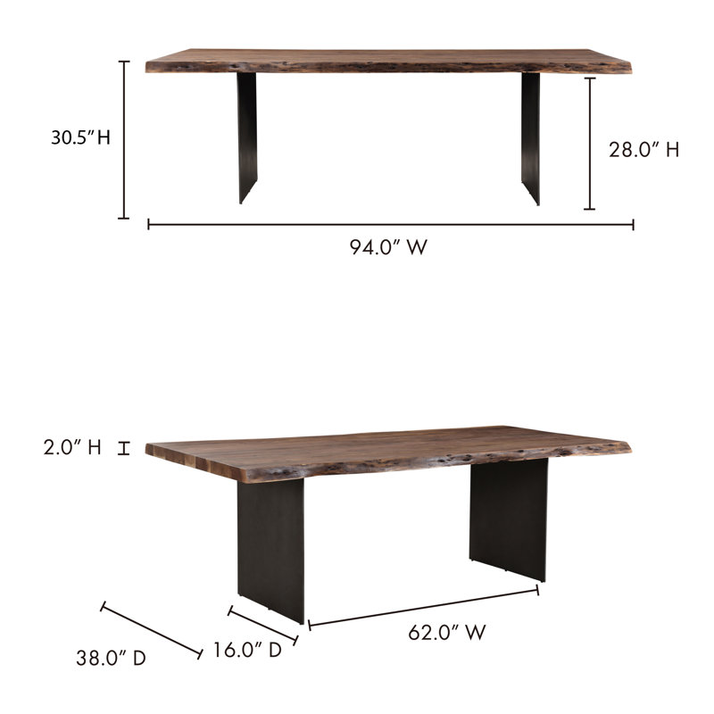 Roberto 94'' Brown Acacia Wood Dining Table with Iron Base