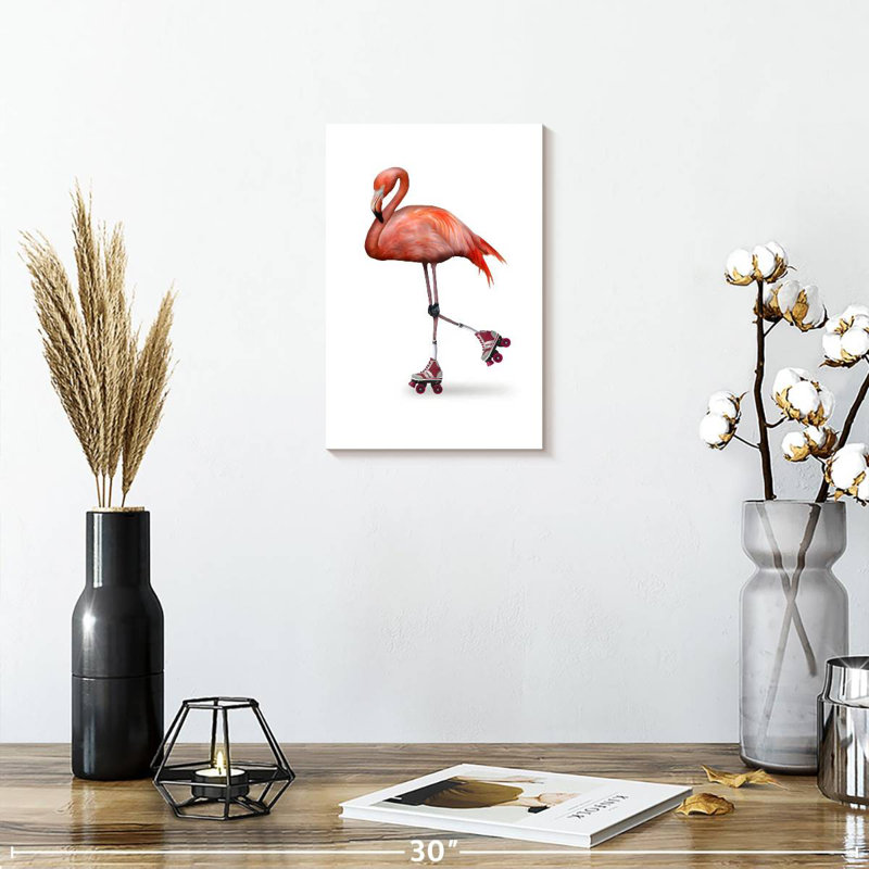Flamingo Roller Skating, 12" H x 8" W
