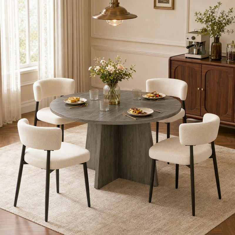 Ensemble de table de salle à manger ronde avec 4 chaises de salle à manger rembourrées à dossier courbé blanc, ensemble de table de salle à manger moderne et chaise