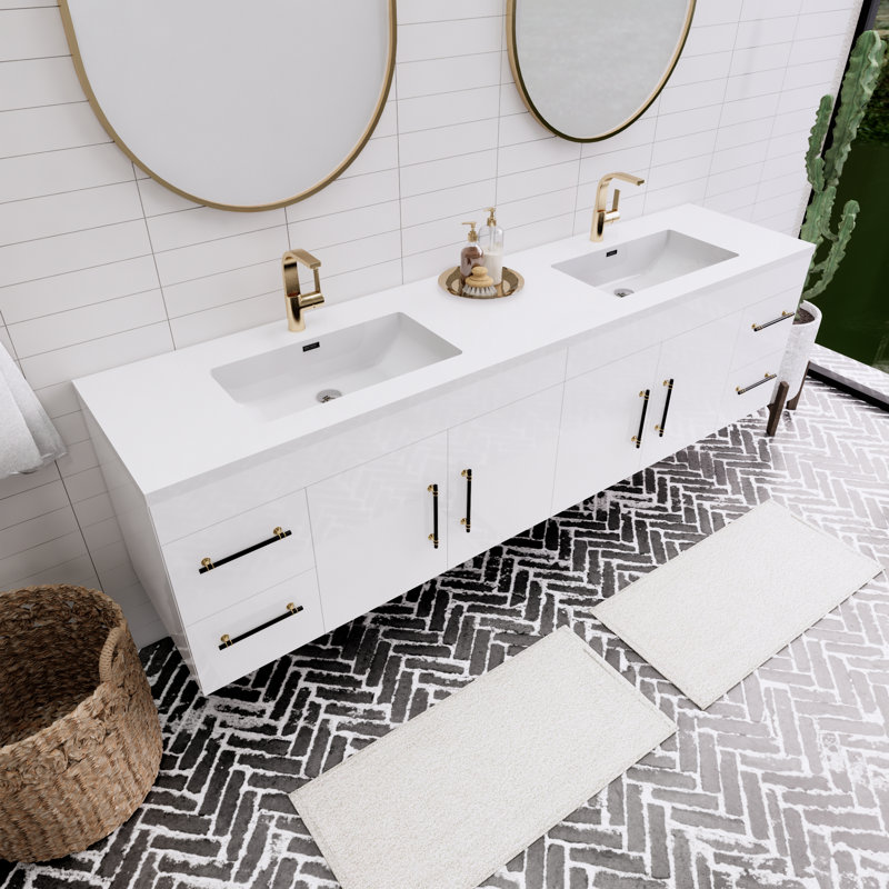 Tihanna 84'' Double Bathroom Vanity with Acrylic Top, Gloss White