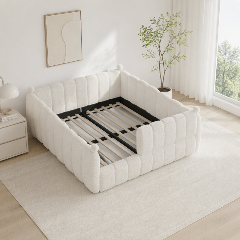 Lit de sol rembourré doux avec rails de sécurité Montessori, Queen