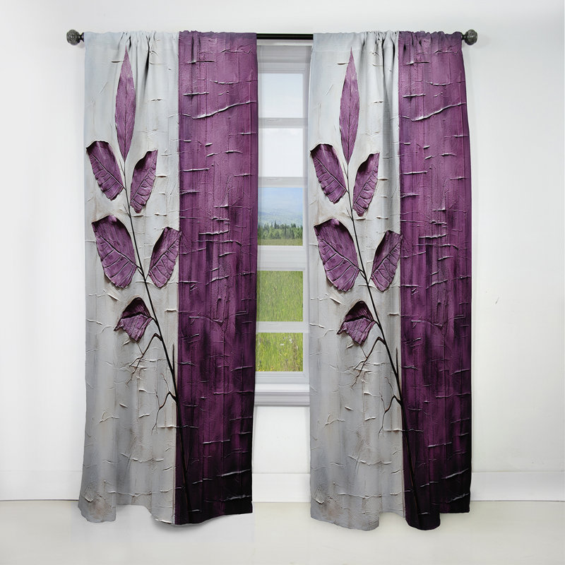 Purple Leaves Plum Precision - Leaves Curtain - Blackout Floral Curtain - 1 Panels, 52" W x 63" L