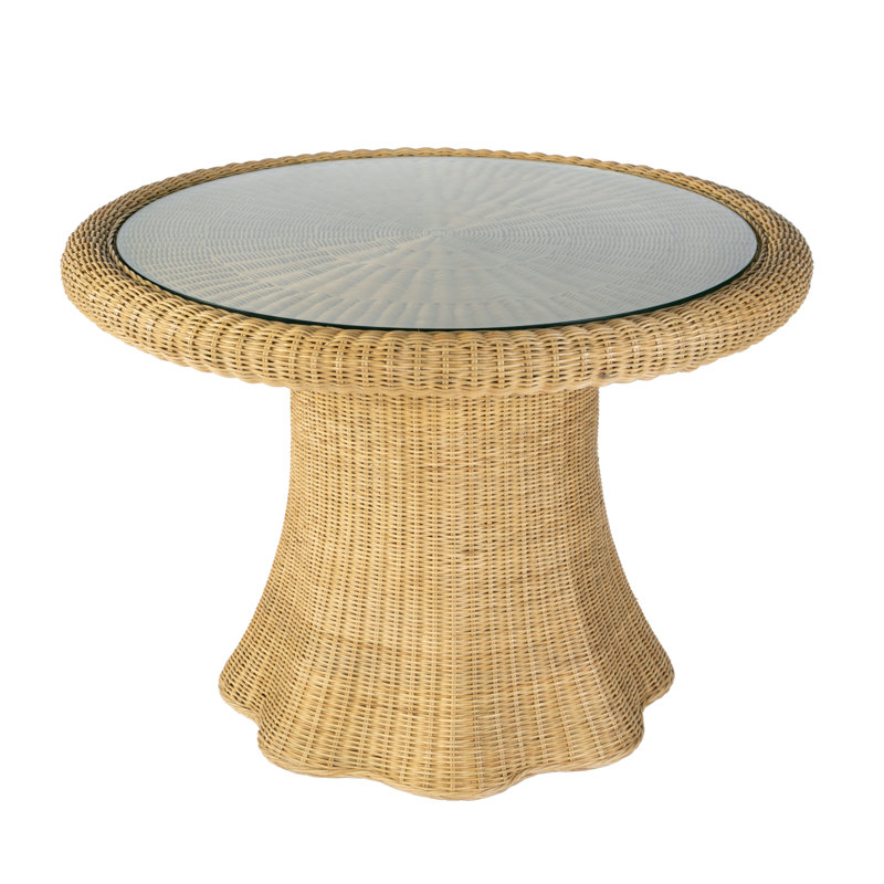 Bonita 42 in. W Round Rattan Dining Table with Glass Top