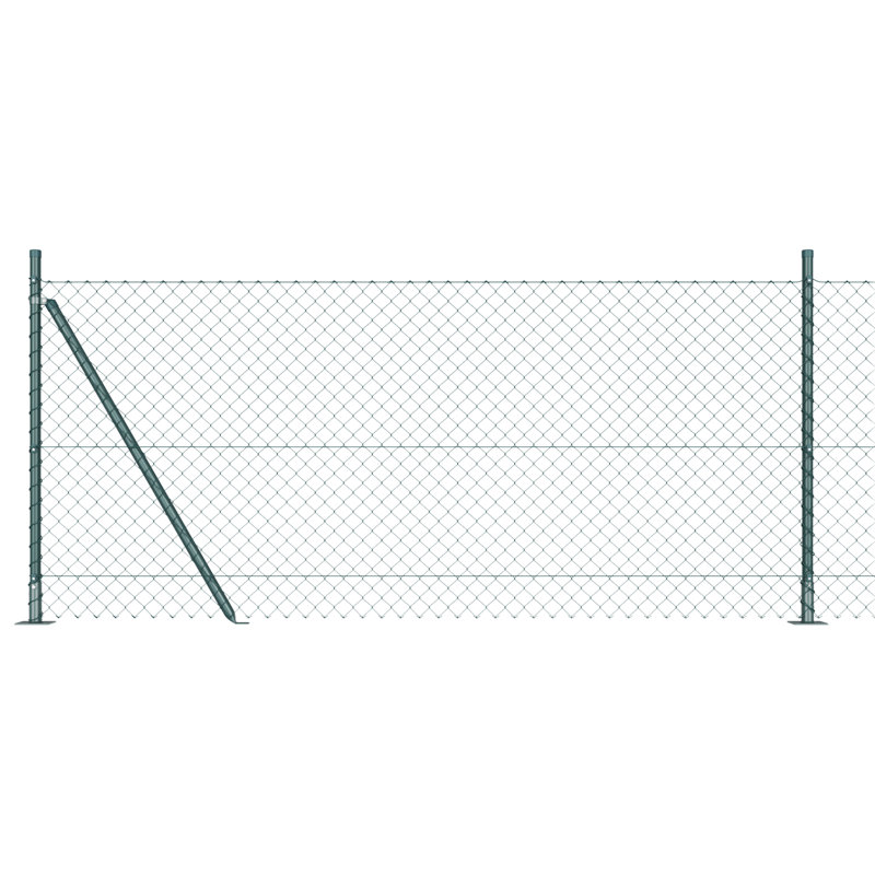 Chain Link Fence With 7 Flanged Posts Galvanised Steel, Green, 80cm H x 1000cm W