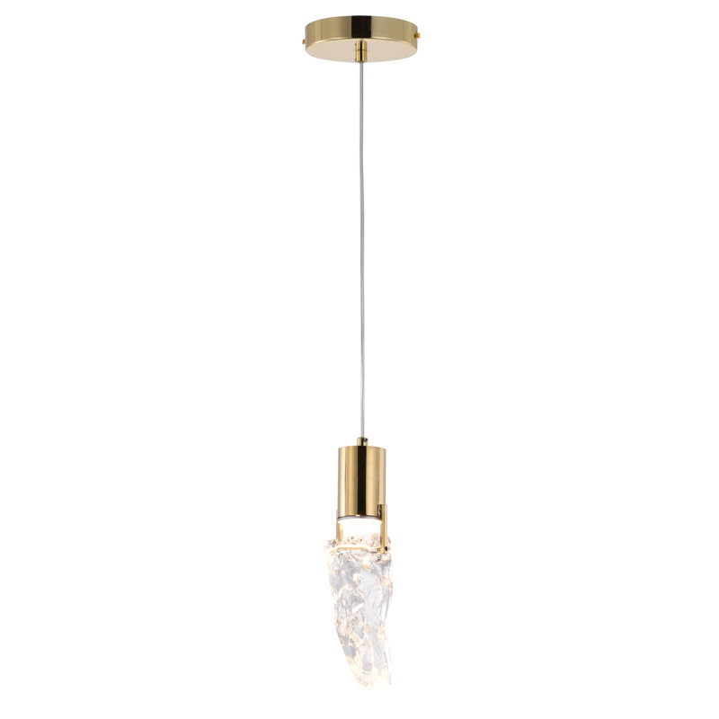 Luminaire suspendu moderne en pierre de cristal 1 lumière, Or