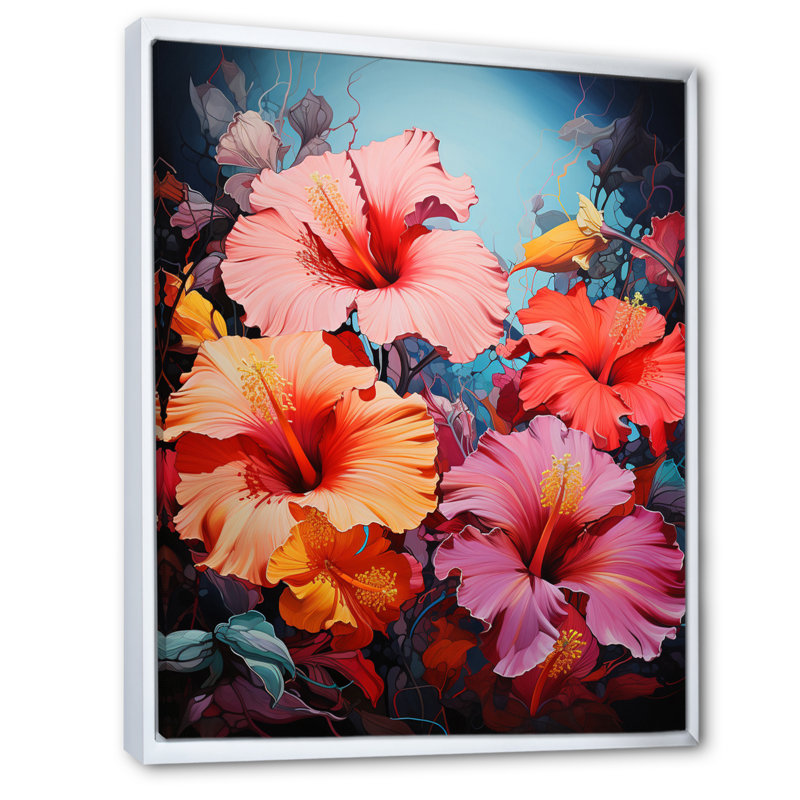 Biondi Hibiscus Hibiscus Harmony II sur toile, H 32 po x l 24 po x P 1 po, Cadre flottant blanc