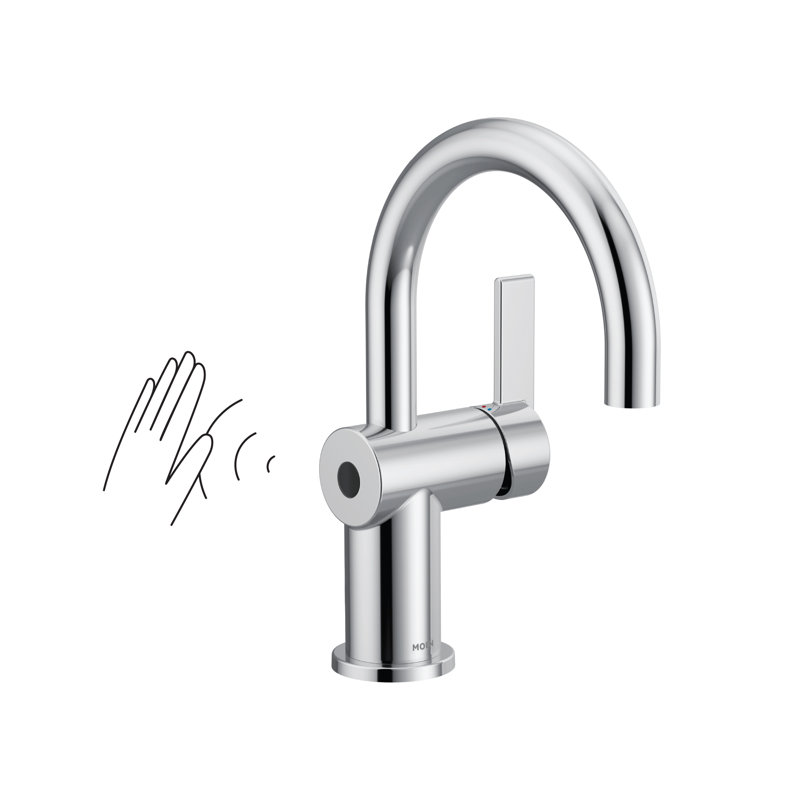 Robinet de lavabo pour salle de bain à poignée simple avec drain Moen Cia Motionsense Wave, Or brossé