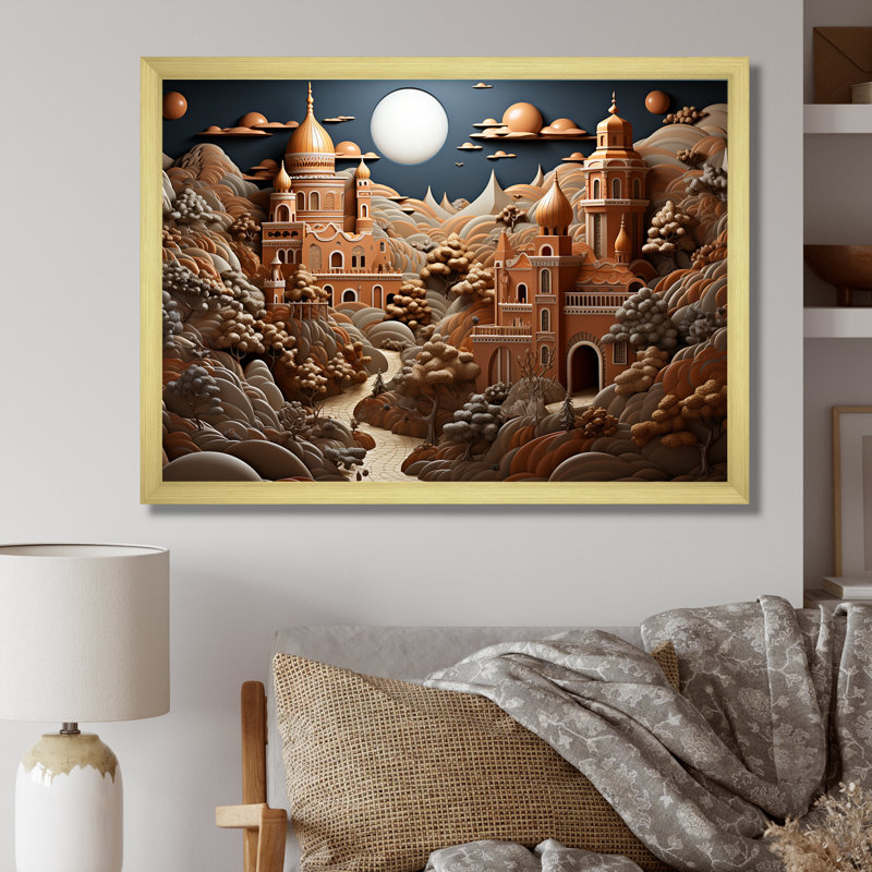 Château magique de rêve - bâtiments et paysages muraux, Cadre doré simple, L 40 po x H 30 po x P 1,5 po