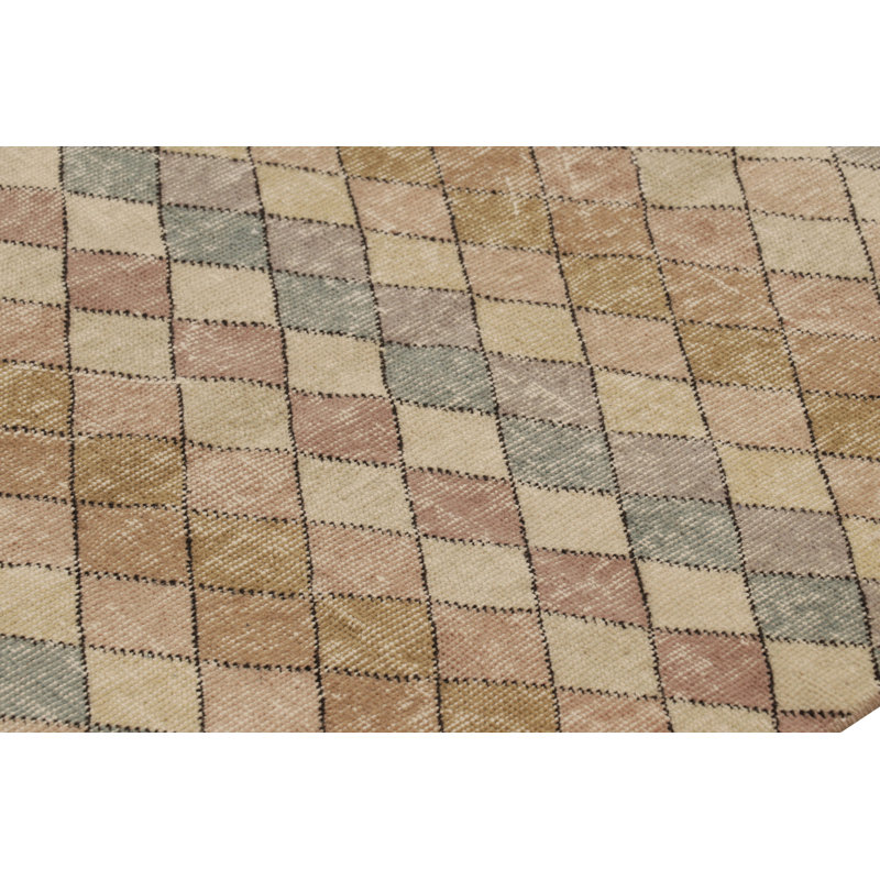 Vintage Distressed Runner Rug, Multicolor Diamond Geometric Pattern - Rug & Kilim