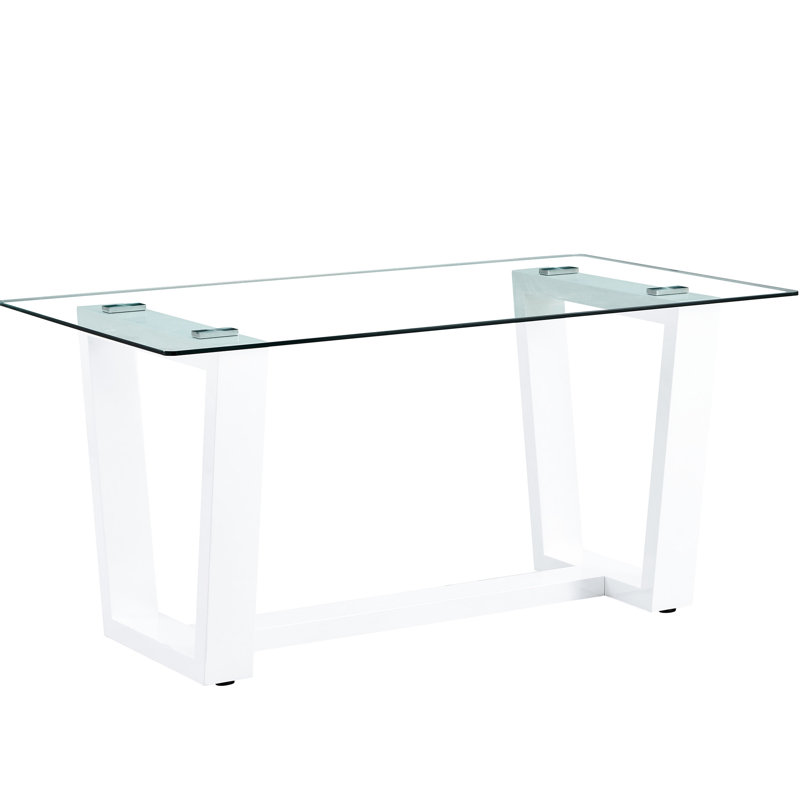 Table rectangulaire en verre trempé de 0,4 po pour 6 à 8 personnes, support blanc, salle à manger et salon