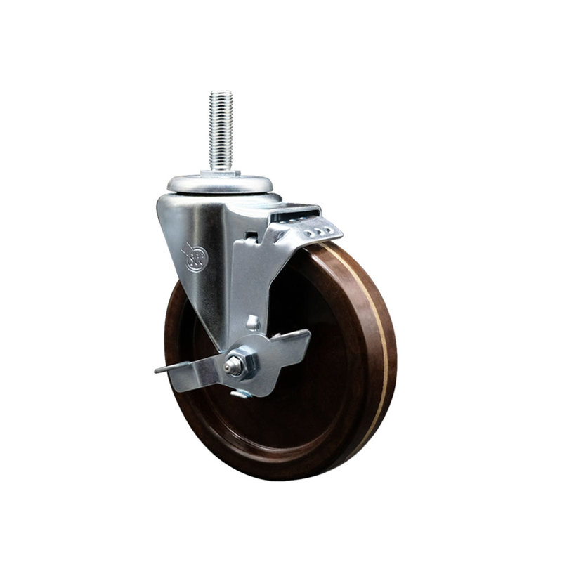 Temp Phenolic Swivel 3/8 Inch Threaded Stem Caster Set with Brake