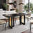 Modern Black Dining Table for 6 with Painted Glass Top and Gold Accents for Contemporary Dining Rooms, Black & Gold