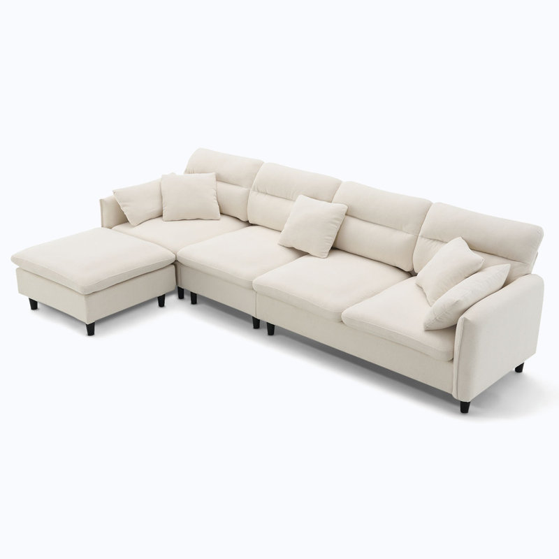 L-shaped Reversible Couch Set with Free Pillows, Beige Chenille