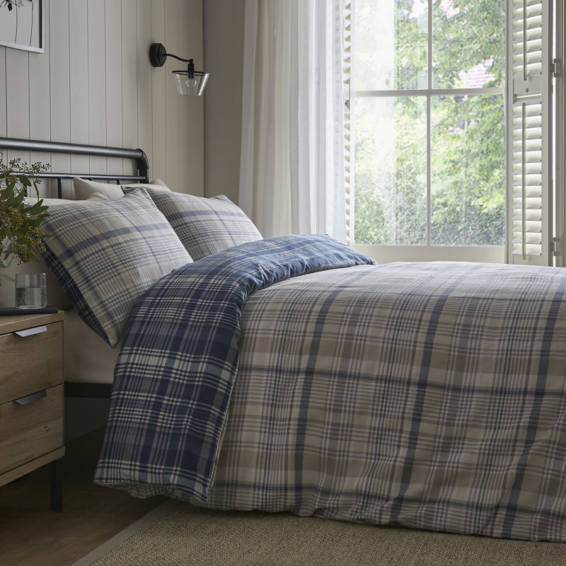 Bennet Check Cotton Geometric Duvet Cover Set, Single Bed (140 x200 cm)