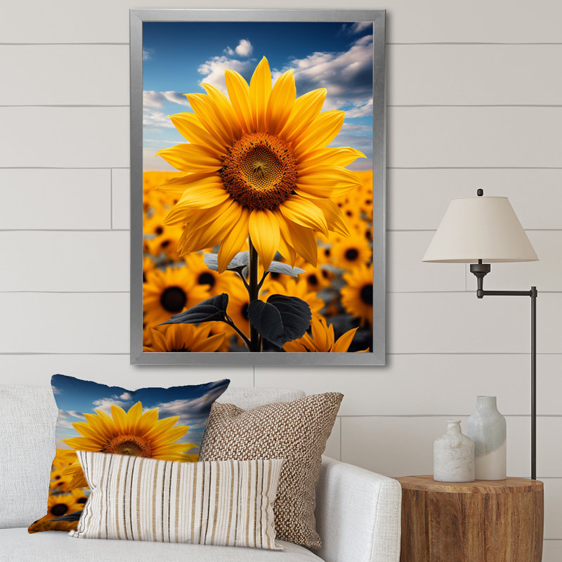 Tournesols jaunes dansant de Benjamin - impression, H 20 po x l 12 po x P 1 po, Cadre photo argenté