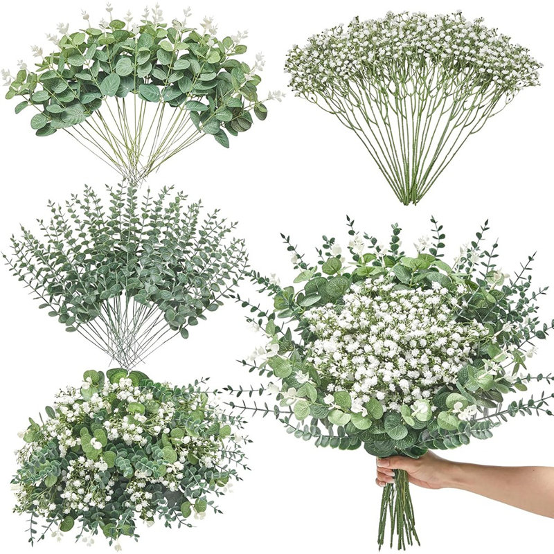 100 pièces de tiges d'eucalyptus artificiels mélangés, ...