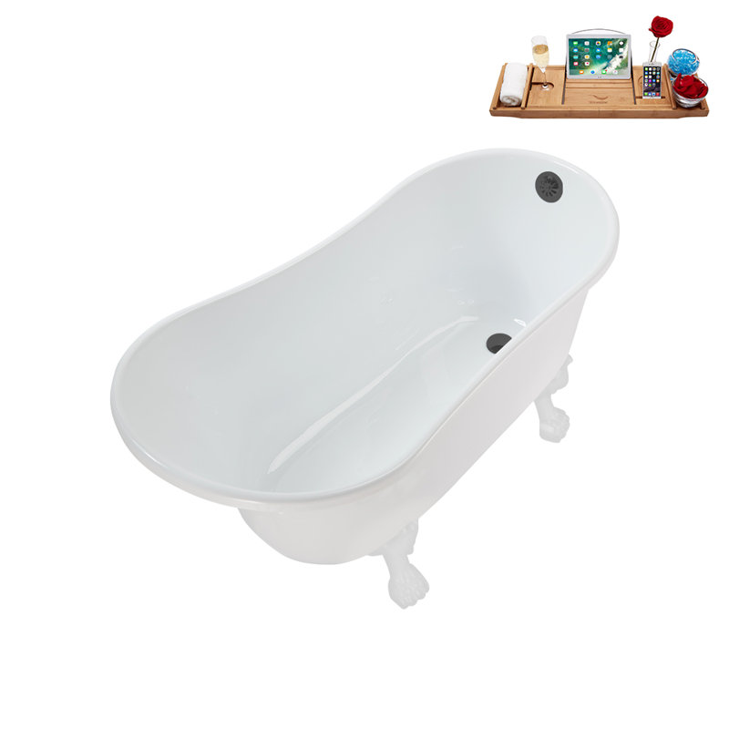 51.2'' x 25.6'' Soaking Acrylic Bathtub, Glossy White, Brushed Gun Metal