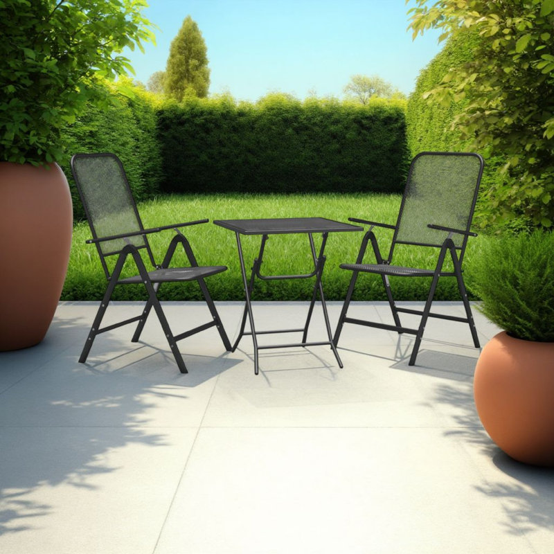Ensemble de table de déjeuner et chaises d'extérieur 3 pièces Zofi, pliable, gris foncé