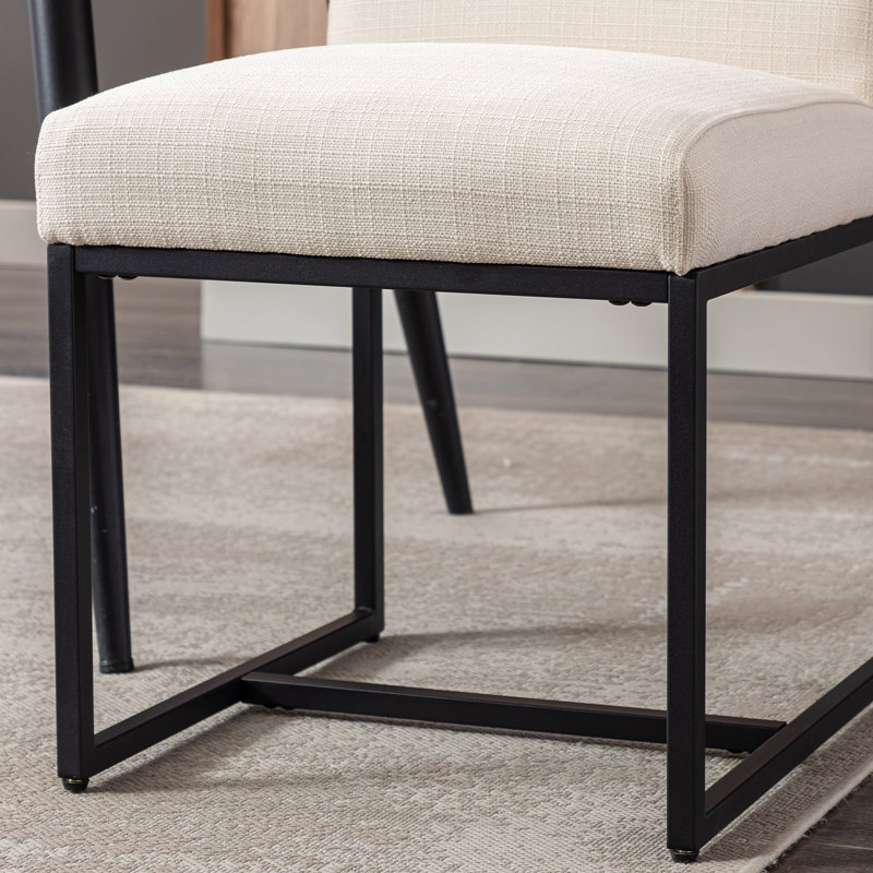 Nezih Linen Upholstered Dining Chairs Mid Century Modern Side Chairs, Black, Cream