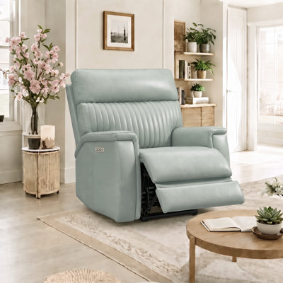 Liudgardas 39" Triple-Motor Recliner Sofa Genuine Leather Power Zero Gravity Reclining Couch with USB&USB-C Port