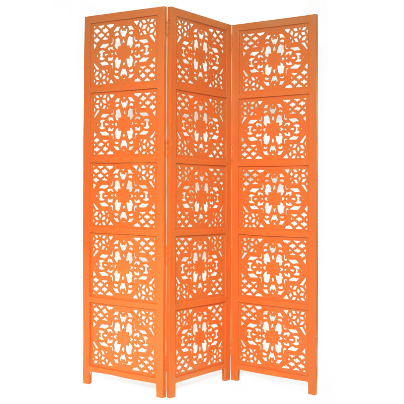 Cloison 3 panneaux en bois massif Goddard, Orange