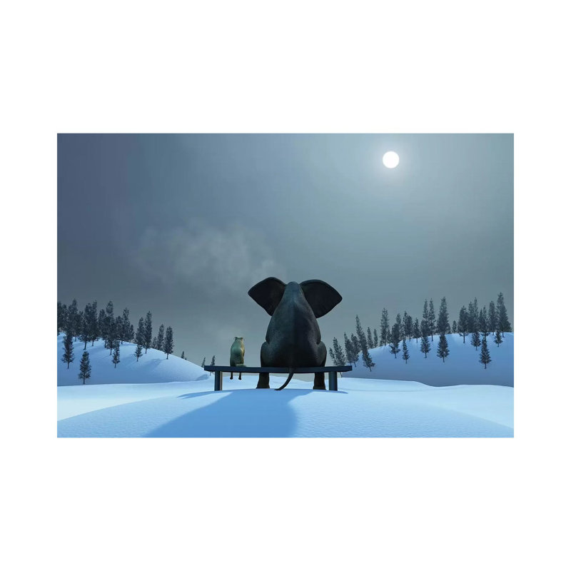 Éléphant et chien à Noël, Pas de tapis, H 26 po x l 40 po x P 1,5 po, Toile tendue