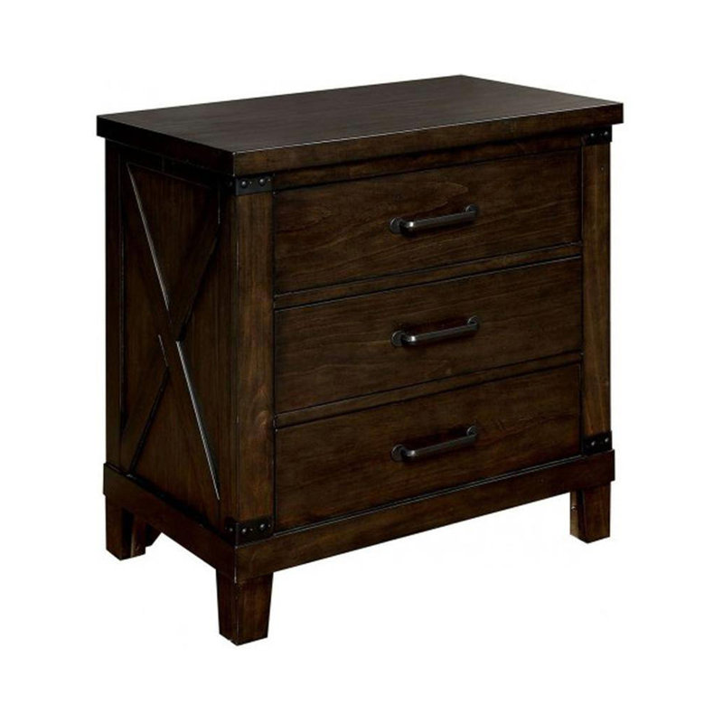 Table de chevet rustique en bois de noyer foncé 1pc