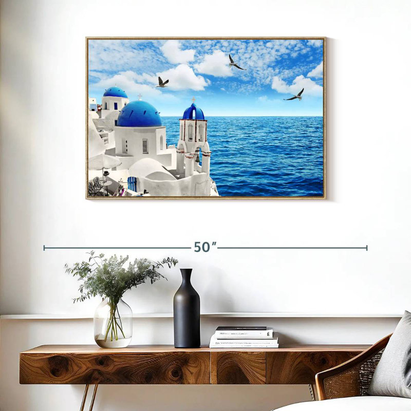 Île de Santorin, Cadre flottant en bois naturel, 37 po x 25 po