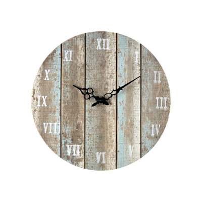 Horloge murale romaine en bois - Bleu patiné